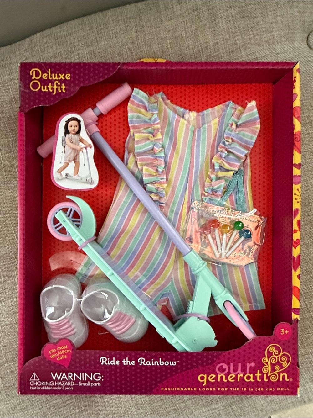 Our generation Pastel Rainbow Doll Outfit & Scooter - Mint & Pink